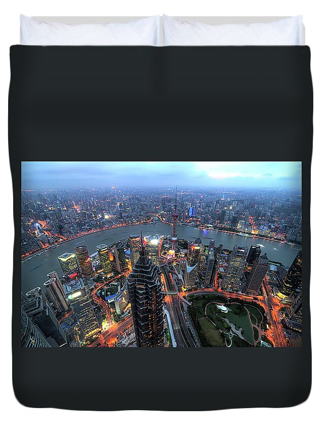 Tranquility Duvet Cover featuring the photograph Shanghai Skyline by Jalvaran