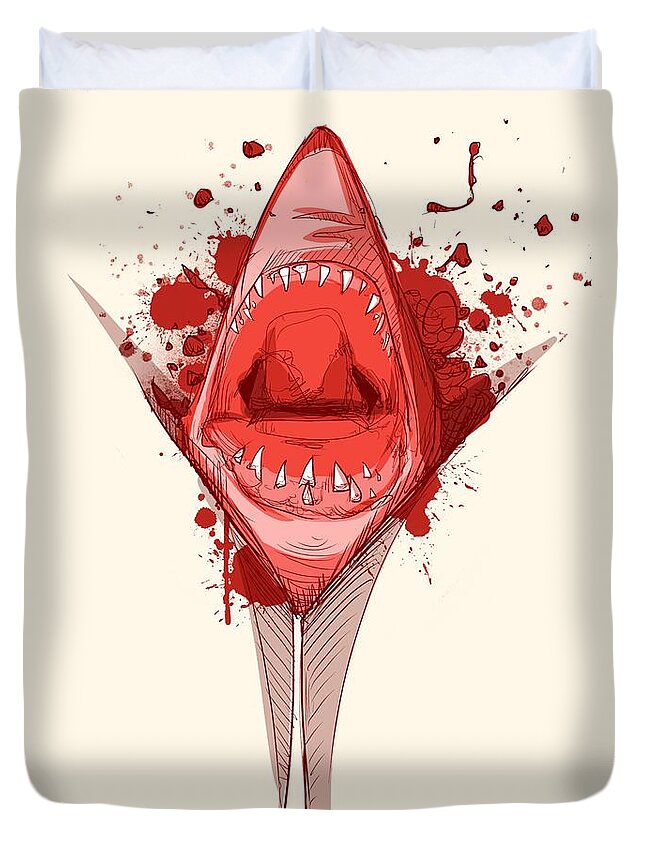 Period Duvet Cover featuring the drawing Shark Week by Ludwig Van Bacon
