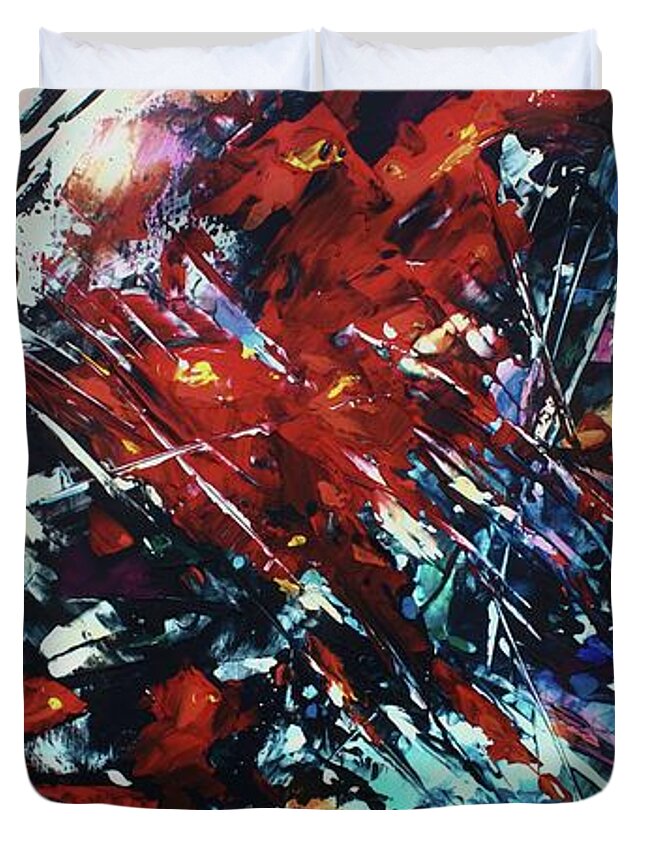Palette Knife Duvet Cover featuring the painting Shattered Red by Michael Lang
