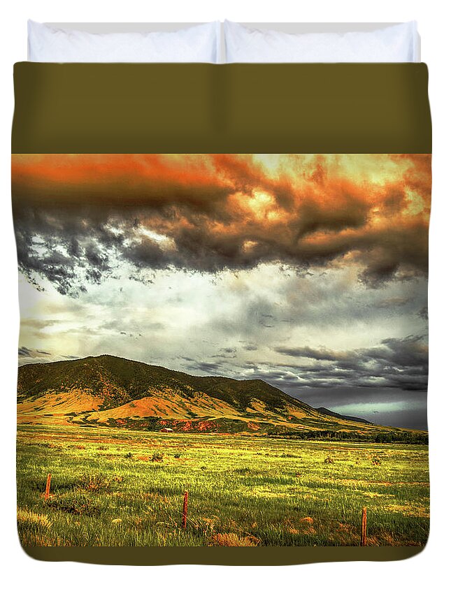 Laramie Duvet Cover featuring the photograph Sheep Mountain Drama by Chance Kafka