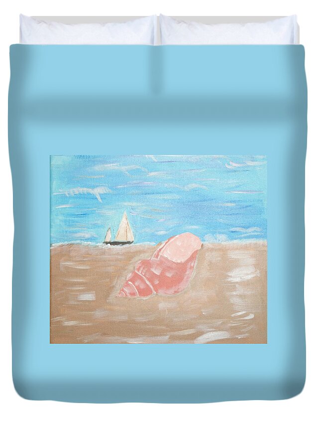 Art Duvet Cover featuring the painting Shell on Beach by Yvonne Sewell