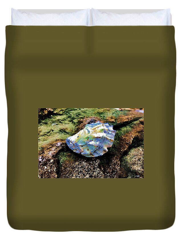 Sea Shell Duvet Cover featuring the photograph Shell on Jetty by Tom Johnson