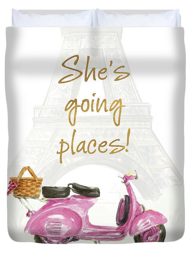 Paris Duvet Cover featuring the painting She's Going Places I by Lanie Loreth