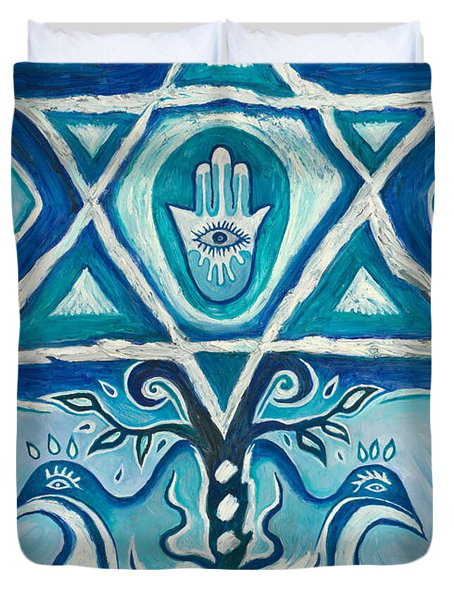Shield Duvet Cover featuring the painting Shield of David by Yom Tov Blumenthal