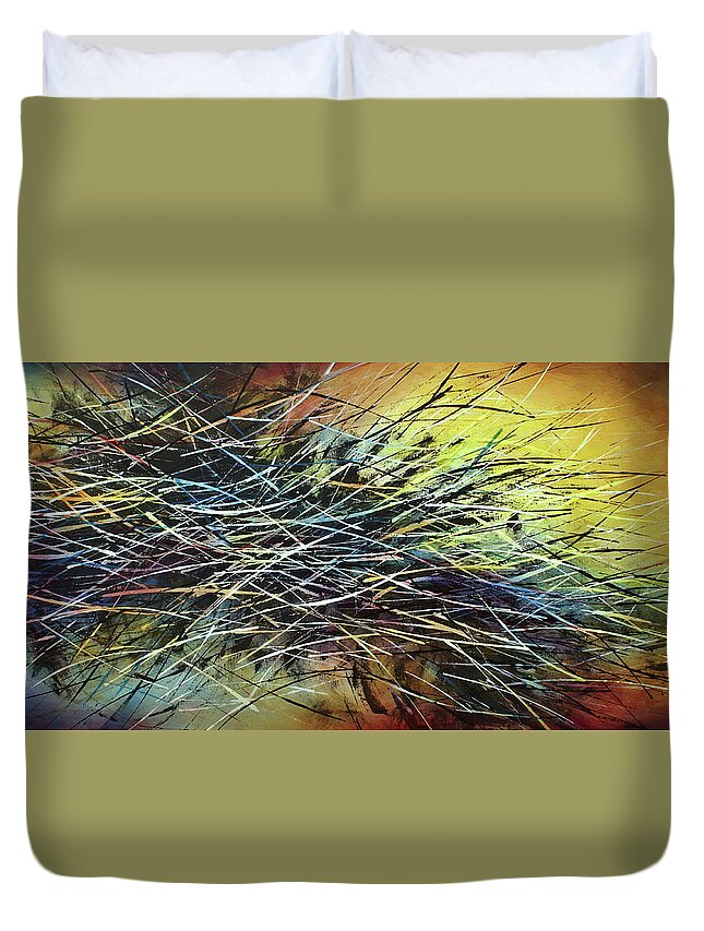 Abstract Duvet Cover featuring the painting Shifting by Michael Lang