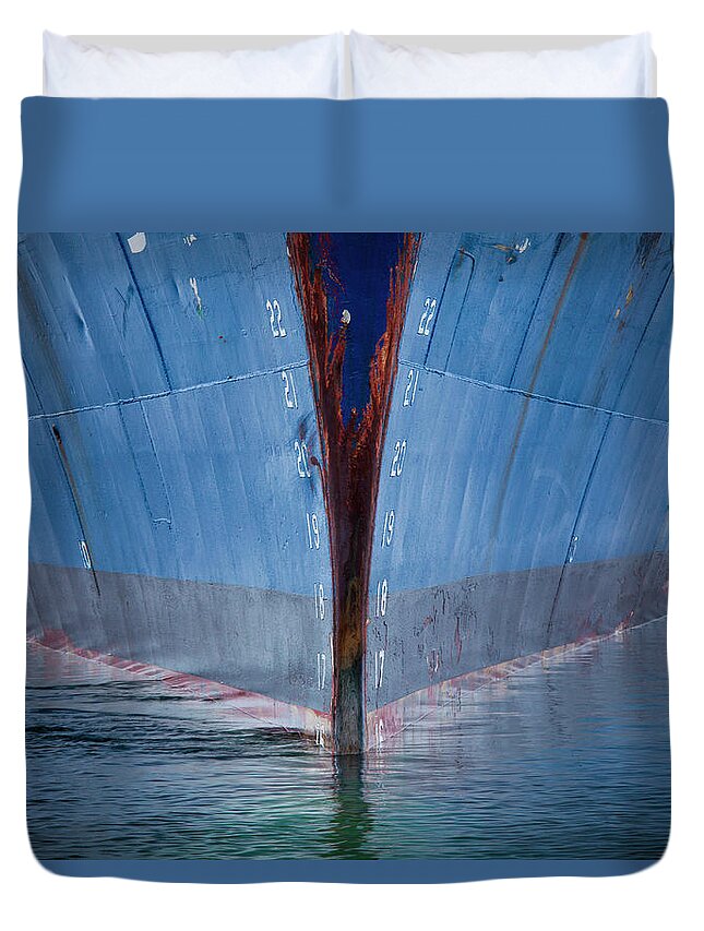Material Duvet Cover featuring the photograph Ship Hull In The Water, Antarctica. The by Mint Images/ Art Wolfe