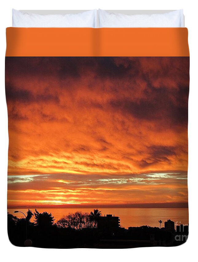 Sun Duvet Cover featuring the photograph Short before sunrise in Torremolinos by Chani Demuijlder