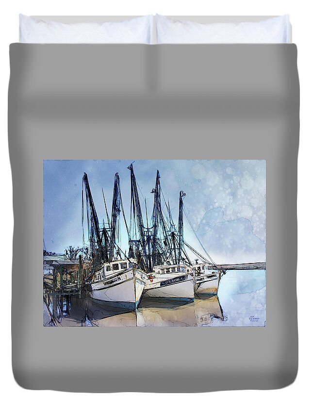 Boats Duvet Cover featuring the photograph Shrimp Boats at Darien by Jim Ziemer