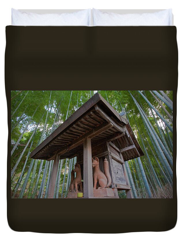 Bamboo Duvet Cover featuring the photograph Shrine And Bamboo At Shoren-in Temple by B. Tanaka