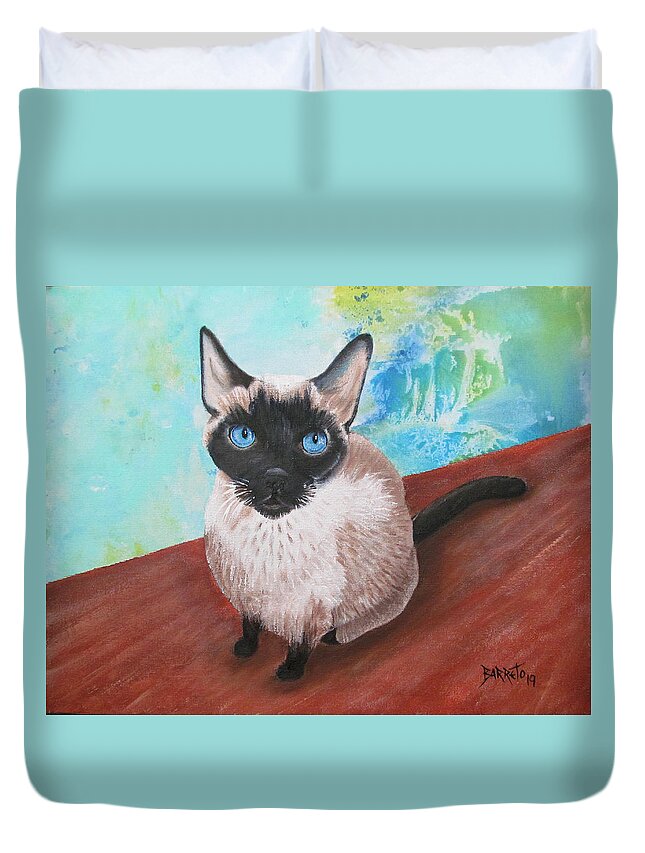 Siamese Cat Duvet Cover featuring the painting Siamese Cat by Gloria E Barreto-Rodriguez