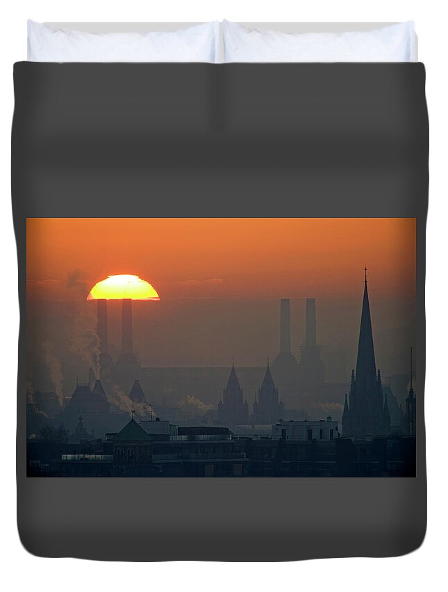 Tranquility Duvet Cover featuring the photograph Silhouettes Of Chimneys And Spires by James Burns