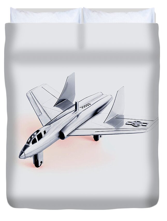 Air Force Duvet Cover featuring the drawing Silver Air Force Fighter Plane by CSA Images