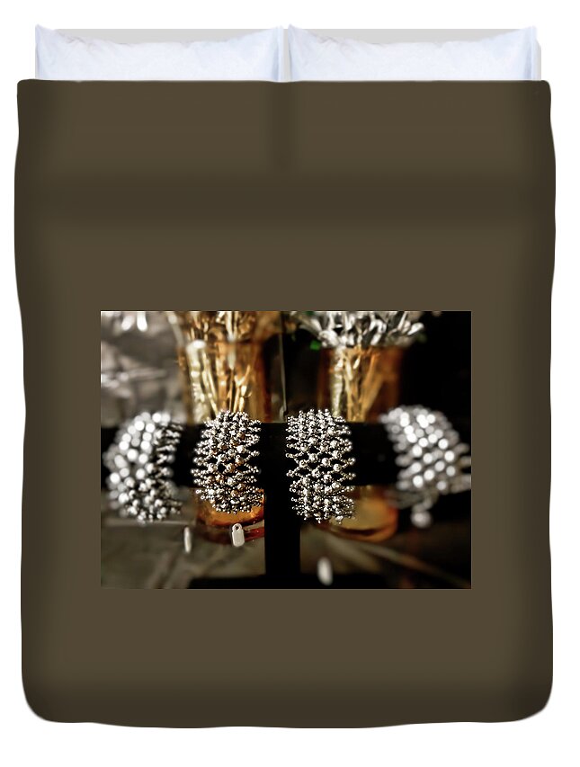 Crystal Duvet Cover featuring the jewelry Silver Sparkling Bracelets Display by CG Abrams