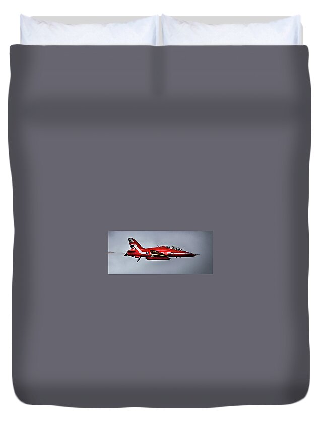 Abstract Duvet Cover featuring the photograph Single Red Arrow in flight by Scott Lyons