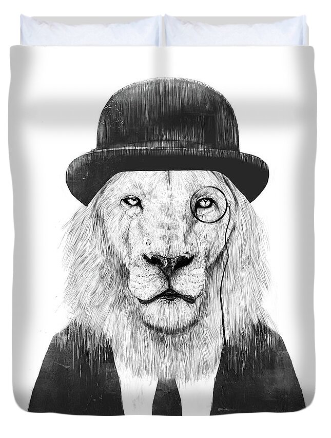 Lion Duvet Cover featuring the mixed media Sir lion by Balazs Solti