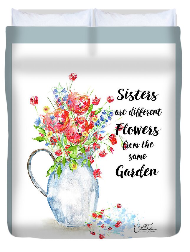 Sisters Duvet Cover featuring the painting Sisters by Colleen Taylor
