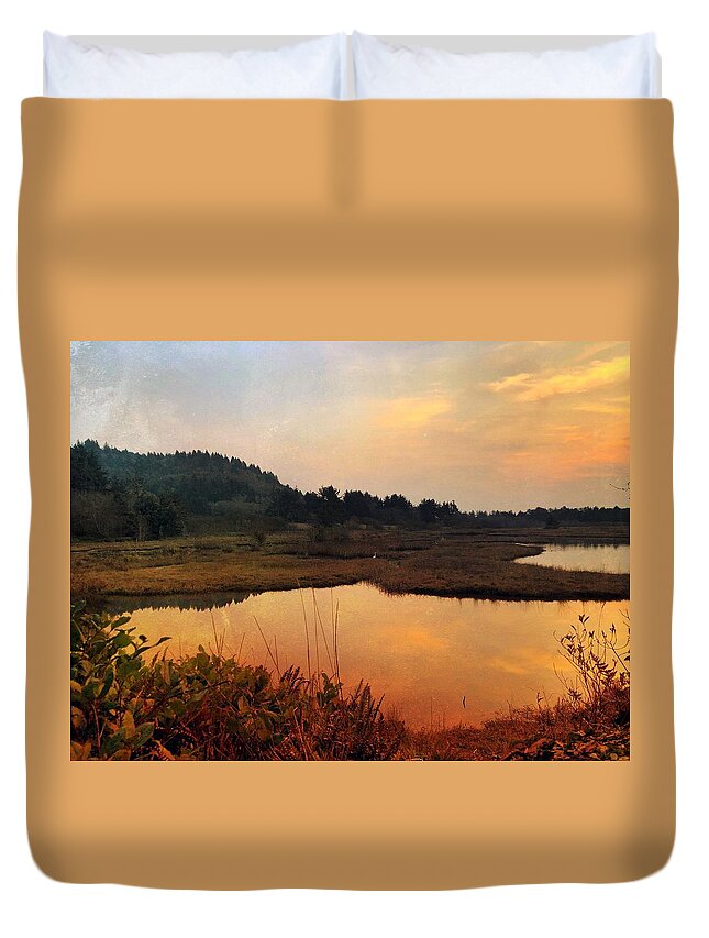 Sunset Duvet Cover featuring the digital art Sitka Sedge Sand Lake Eve by Chriss Pagani