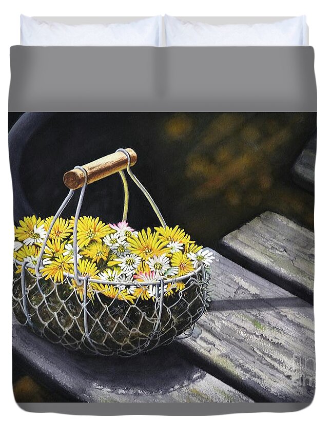 Flowers Duvet Cover featuring the painting Sitting Pretty by Jeanette Ferguson