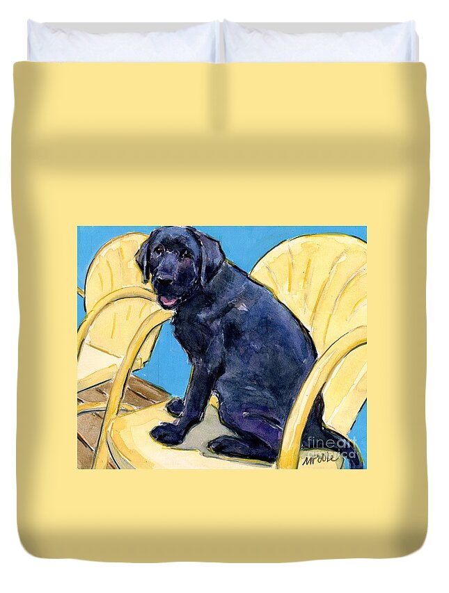 Black Lab Duvet Cover featuring the painting Sitting Pretty by Molly Poole