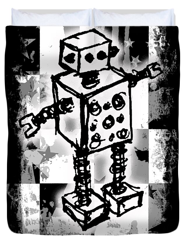 Robot Duvet Cover featuring the digital art Sketched Robot Graphic by Roseanne Jones