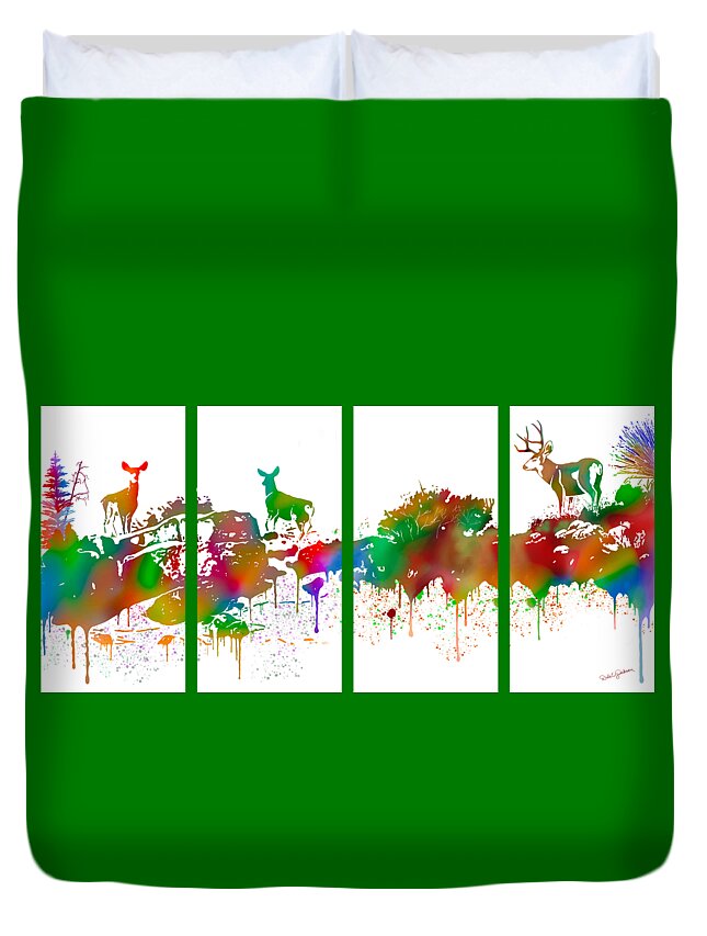Panel Duvet Cover featuring the painting Skyline Deer Habitat 4pc Panel by Dale E Jackson
