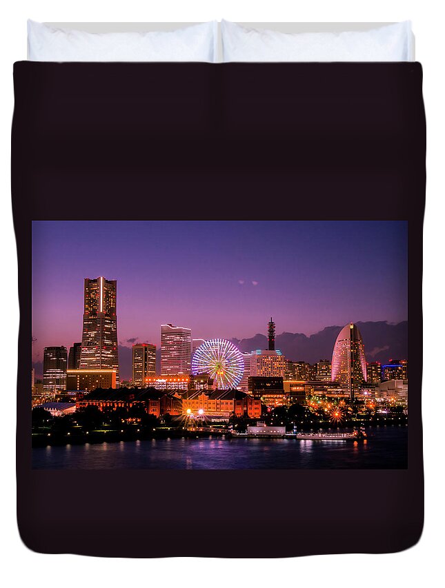 Yokohama Duvet Cover featuring the photograph Skyline From Ohsanbashi In Yokohama by Motodan