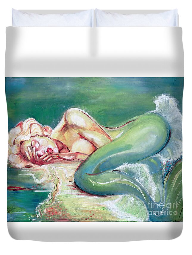  Duvet Cover featuring the painting Sleeping Mermaid Ondina by Luana Sacchetti