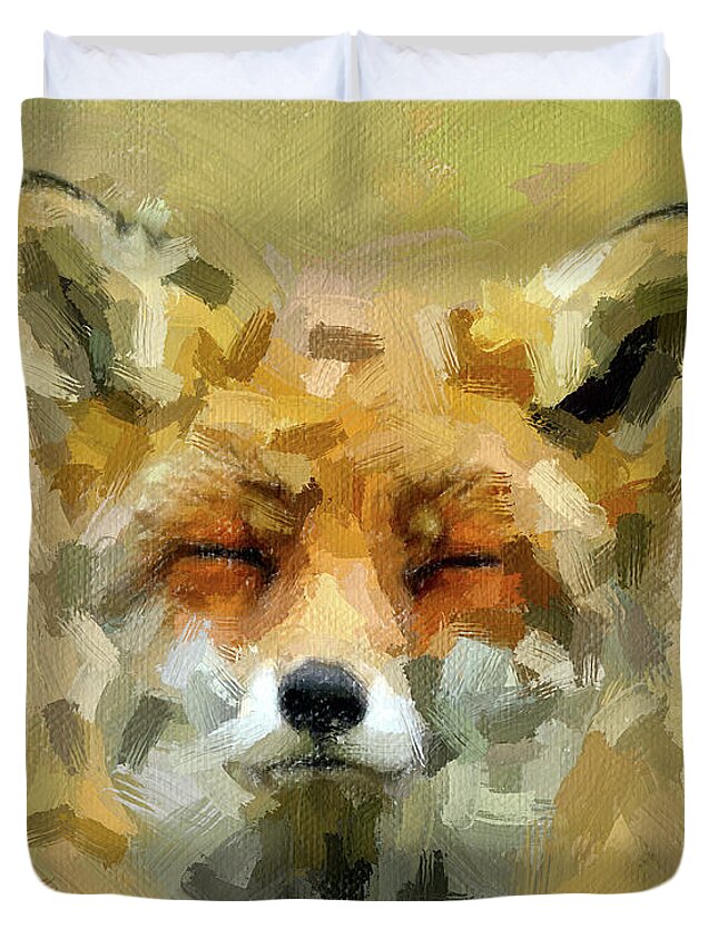 Fox Duvet Cover featuring the digital art Sleepy Fox by Tanya Gordeeva