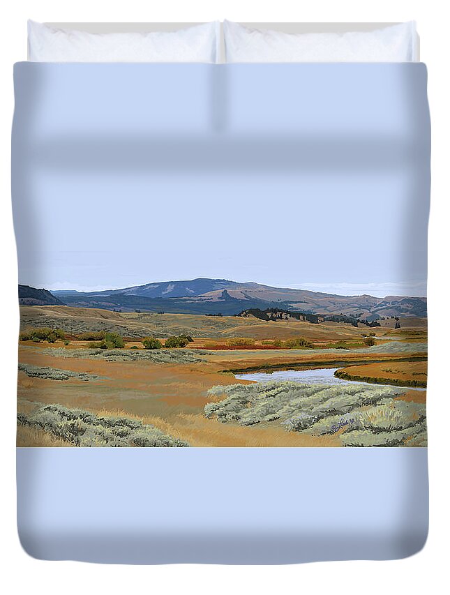 Animals Duvet Cover featuring the painting Slough Creek Autumn by Pam Little