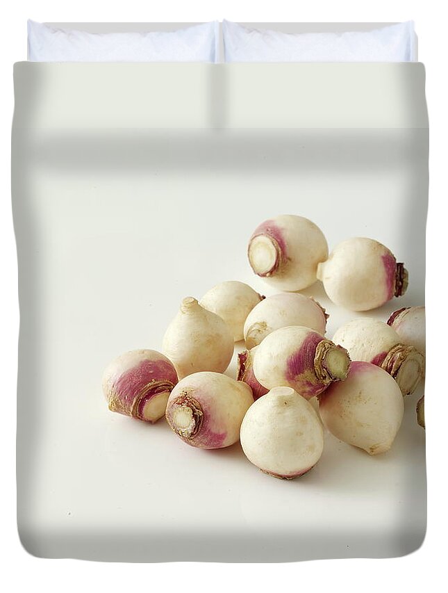 White Background Duvet Cover featuring the photograph Small Turnips On White Background by Chris Ted