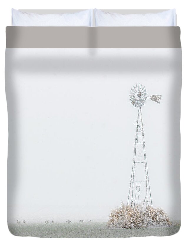 Kansas Duvet Cover featuring the photograph Snow and Windmill 02 by Rob Graham