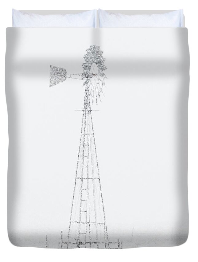 Kansas Duvet Cover featuring the photograph Snow and Windmill 04 by Rob Graham