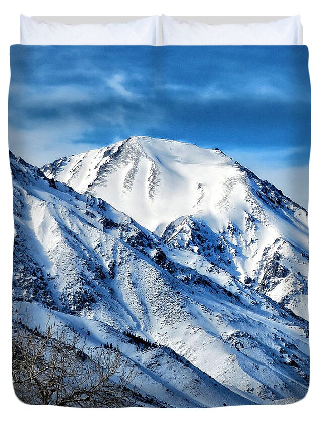 Snow Duvet Cover featuring the photograph Snow Capped Mountains by David Zumsteg