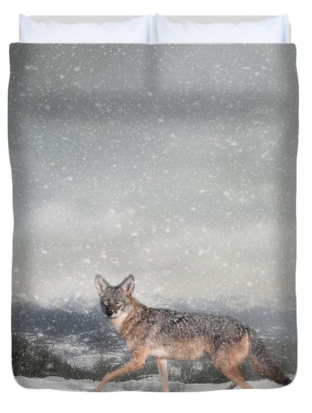 Coyote Duvet Cover featuring the photograph Snow Trekker by Jai Johnson