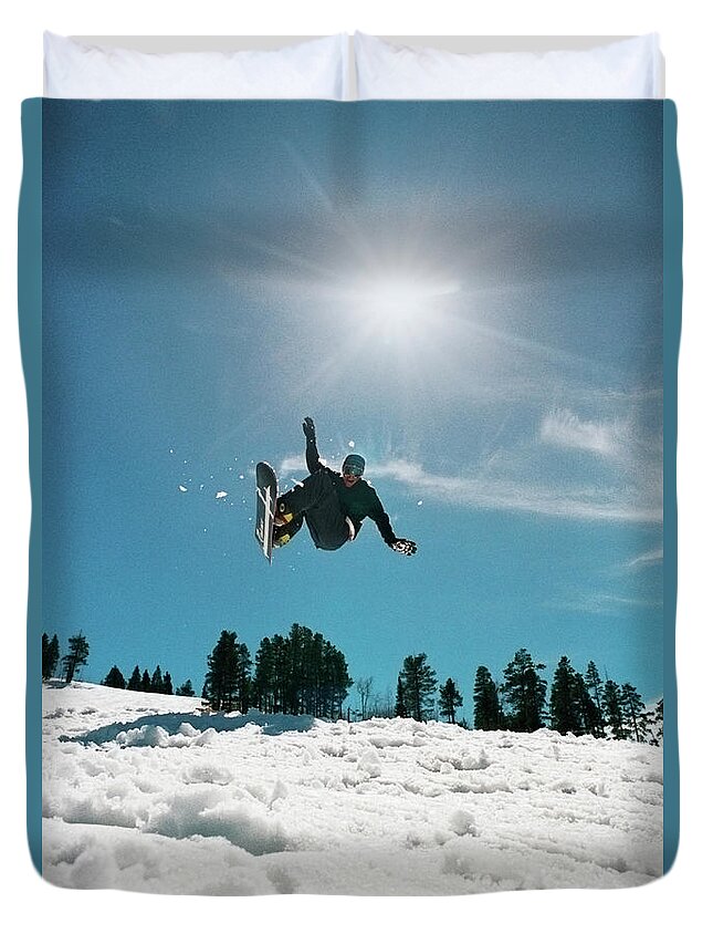 People Duvet Cover featuring the photograph Snowboarder by Seth Goldfarb