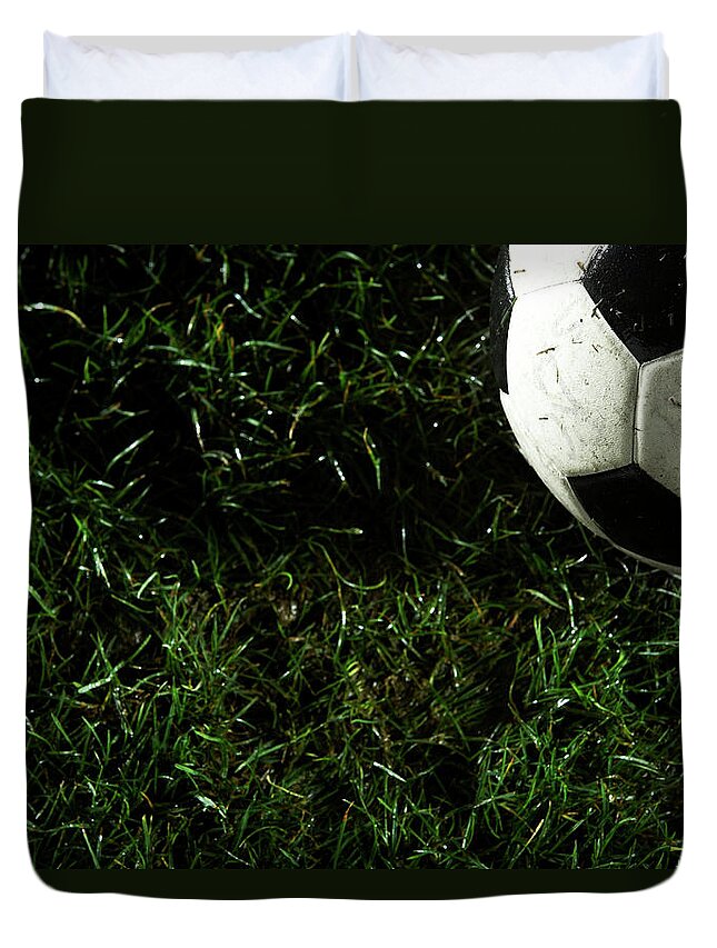 Grass Duvet Cover featuring the photograph Soccer Ball In Grass by Thomas Northcut