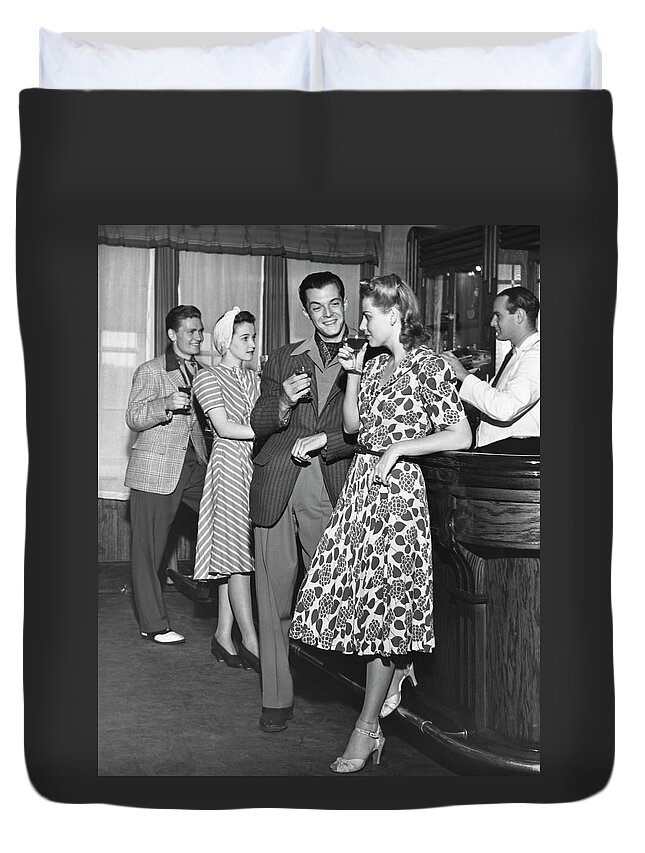 People Duvet Cover featuring the photograph Socializing At A Bar by George Marks