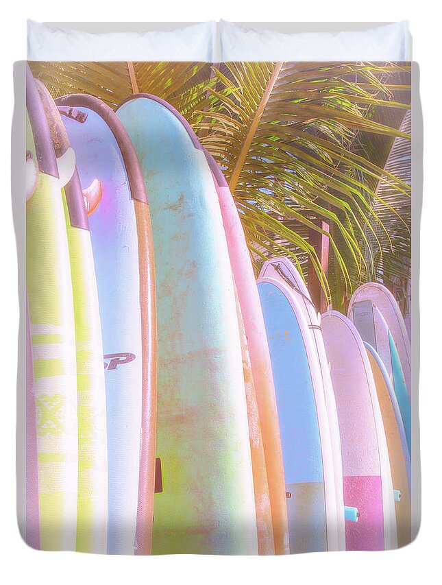 Surfboards Duvet Cover featuring the photograph Soft and Light 8 by Becqi Sherman