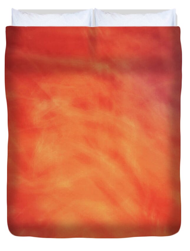 Abstract Duvet Cover featuring the photograph Soft artistic fire like background of red, orange and yellow swirls by Teri Virbickis