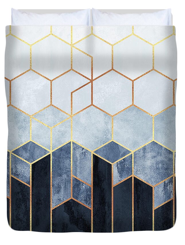 #faatoppicks Duvet Cover featuring the digital art Soft Blue Hexagons by Elisabeth Fredriksson