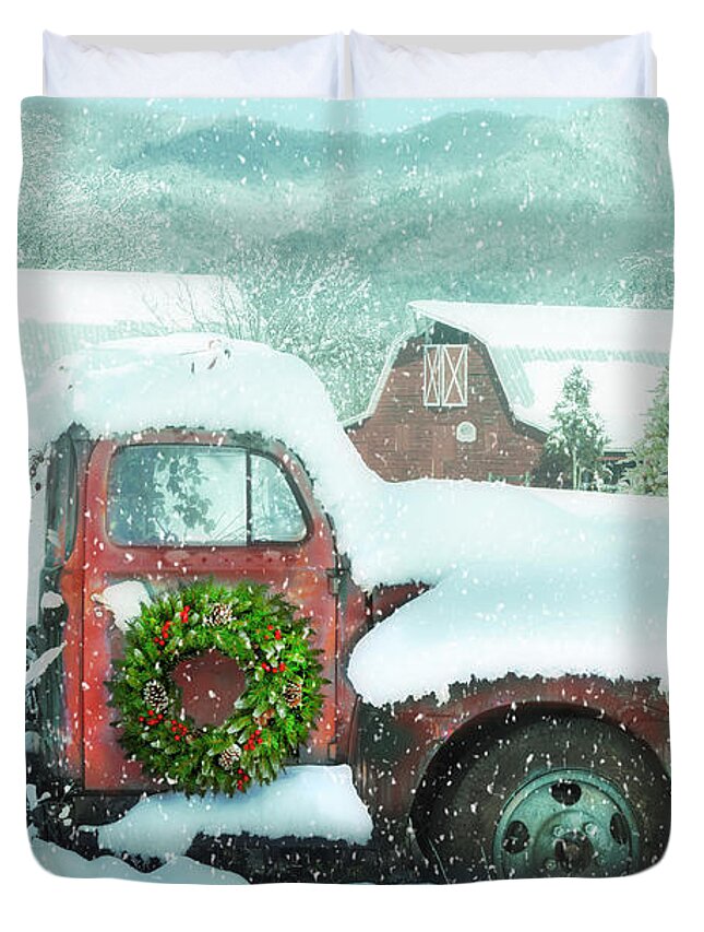 Appalachia Duvet Cover featuring the photograph Softly Snowing Christmas Snowfall in the Mountains by Debra and Dave Vanderlaan