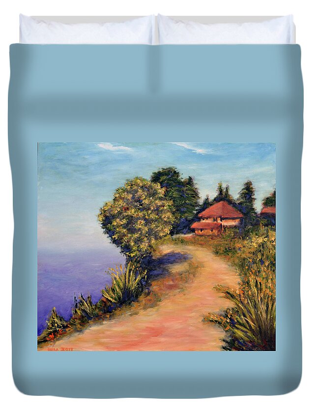 Somewhere In Mussoorie Duvet Cover featuring the painting Somewhere in Mussoorie, India by Uma Krishnamoorthy