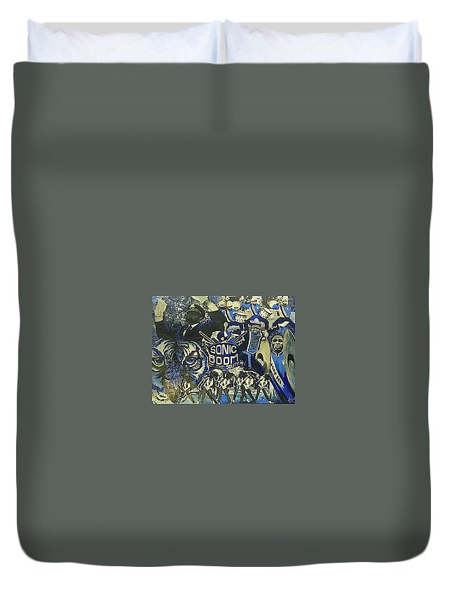 Jsu Sonic Boom Duvet Cover featuring the painting Sonic Boom by Femme Blaicasso