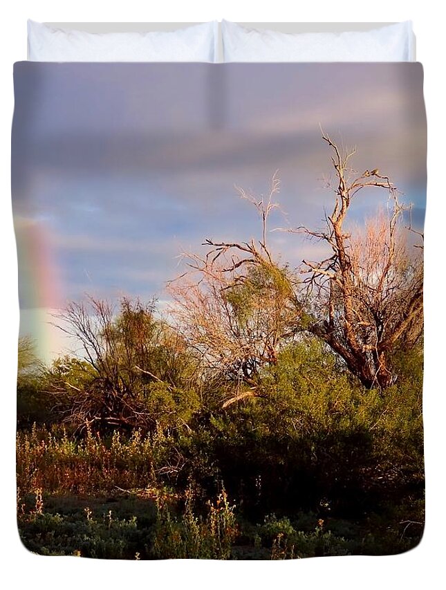 Arizona Duvet Cover featuring the photograph Sonoran Desert Spring Rainbow by Judy Kennedy
