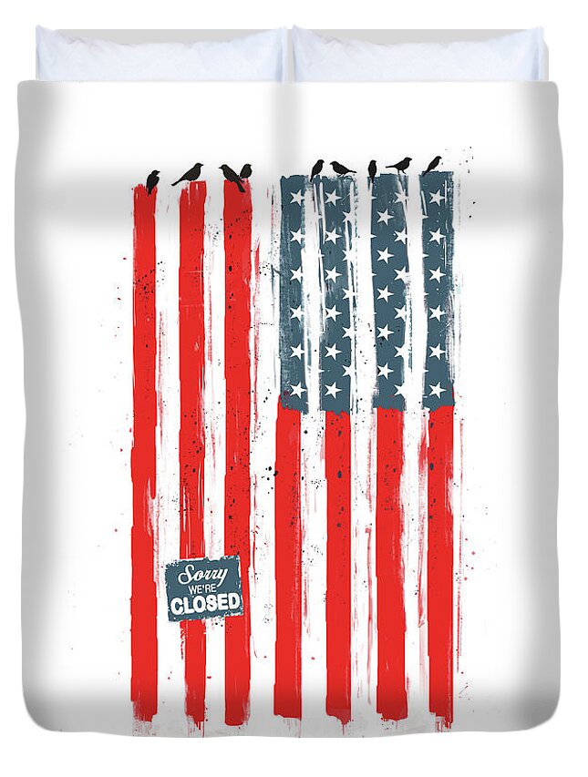 Usa Duvet Cover featuring the painting Sorry We're Closed by Balazs Solti