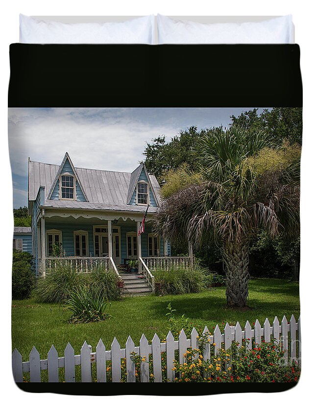 Cottage Duvet Cover featuring the photograph Southern Coastal Tin Roof Cottage by Dale Powell