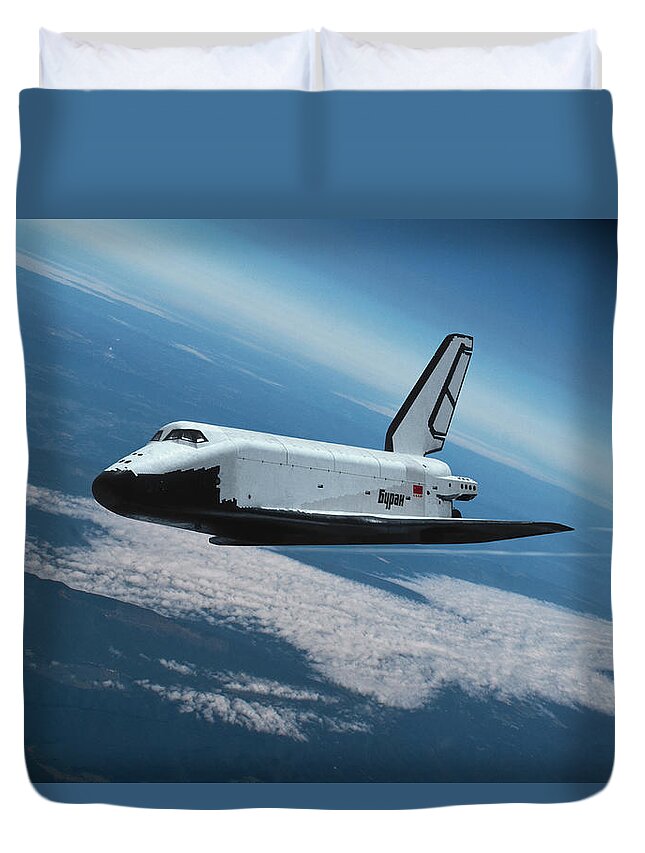 Soviet Union Space Shuttle Duvet Cover featuring the digital art Soviet Union Buran Space Shuttle by Erik Simonsen
