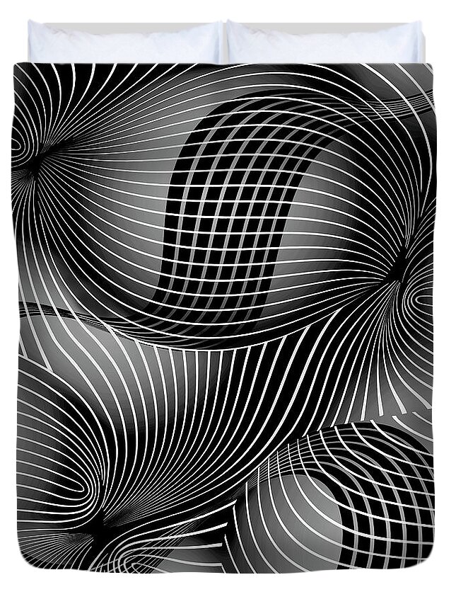 Space-time Duvet Cover featuring the painting Space-Time No-2, Black and White by David Arrigoni