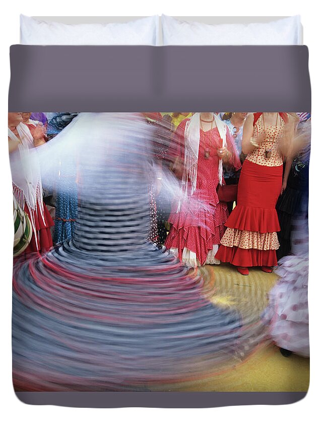 Event Duvet Cover featuring the photograph Spain, Andalucia, Sevilla, Flamenco by Peter Adams