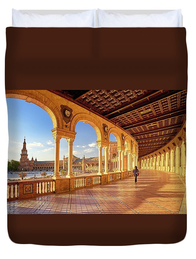Estock Duvet Cover featuring the digital art Spain, Andalusia, Seville, Seville District, Plaza De Espana by Jan Wlodarczyk
